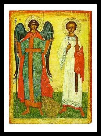 Nowgoroder School The Archangel Michael With The Ore Diakon Stefan Poster Picture Art Print in Aluminium Frame in Black