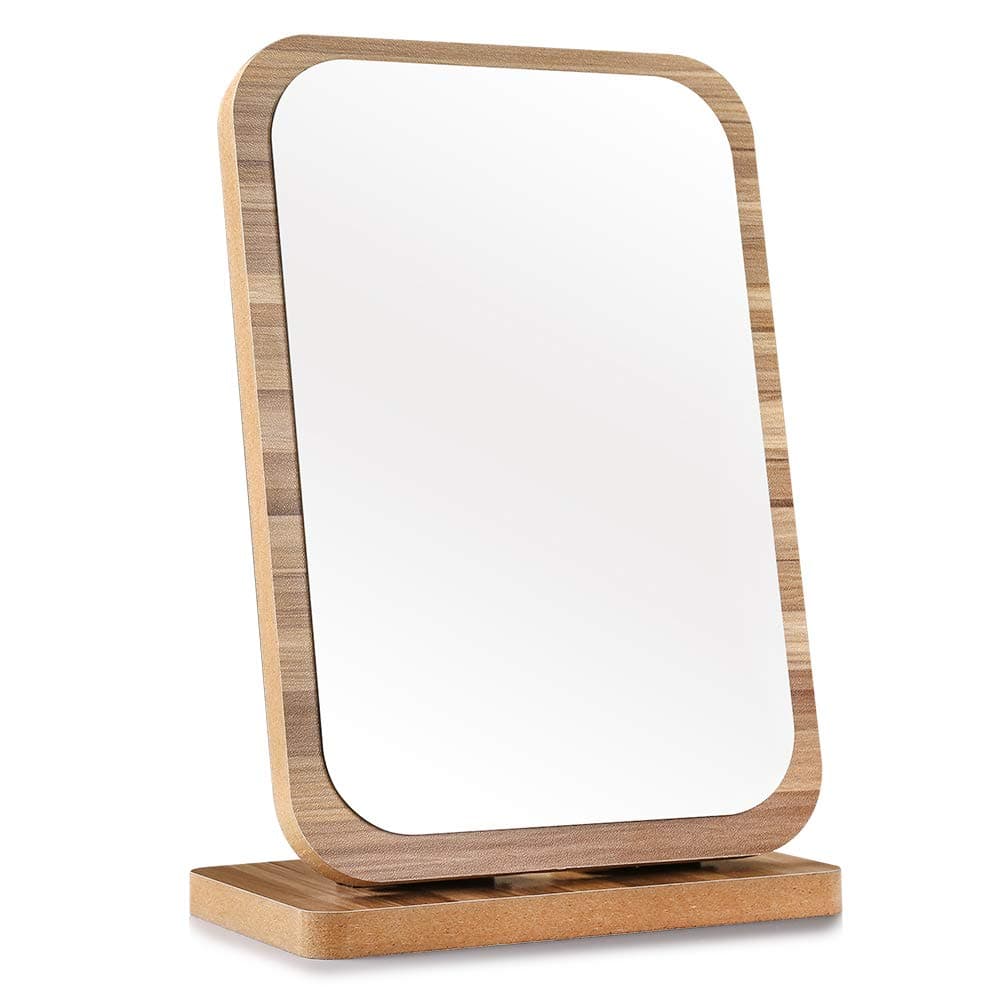 Tinland Table Makeup Mirror Wood Frame Rustic Finish for Vanity Set Bedroom Bathroom Decorative Countertop Stand Mirror Adjustable Angle(Brown)