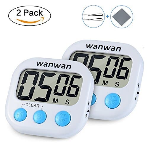 Digital Kitchen Timer, Wanwan Large LCD Display Loud Ring Timer with Magnetic Back and Adjustable Kickstand for Cooking Sports Games (White)