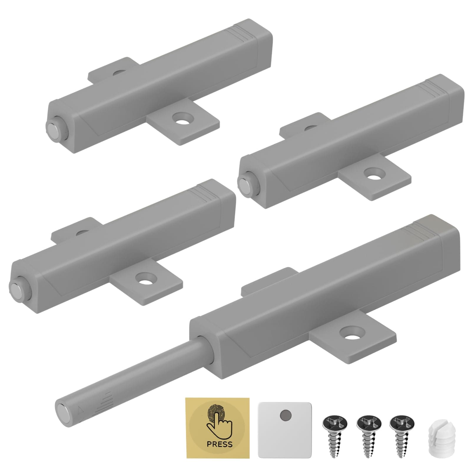 Jiayi Push Open Door Latch 4 Pack Heavy Duty Push Open Door Catch Powerful 48 N Spring Magnetic Release Open Catch for Large Wardrobe Closet Grey Door Damper Closure Magnet Press Open