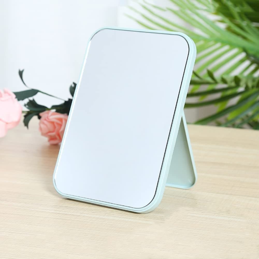 Mockery Single Sided Makeup Mirror Rectangular Vanity Mirror with Folding Bracket Table Desk Mirror with Stand for Girl Women Makeup Mirror Desktop Simple Dressing Mirror Lady Makeup Mirror (Blue)