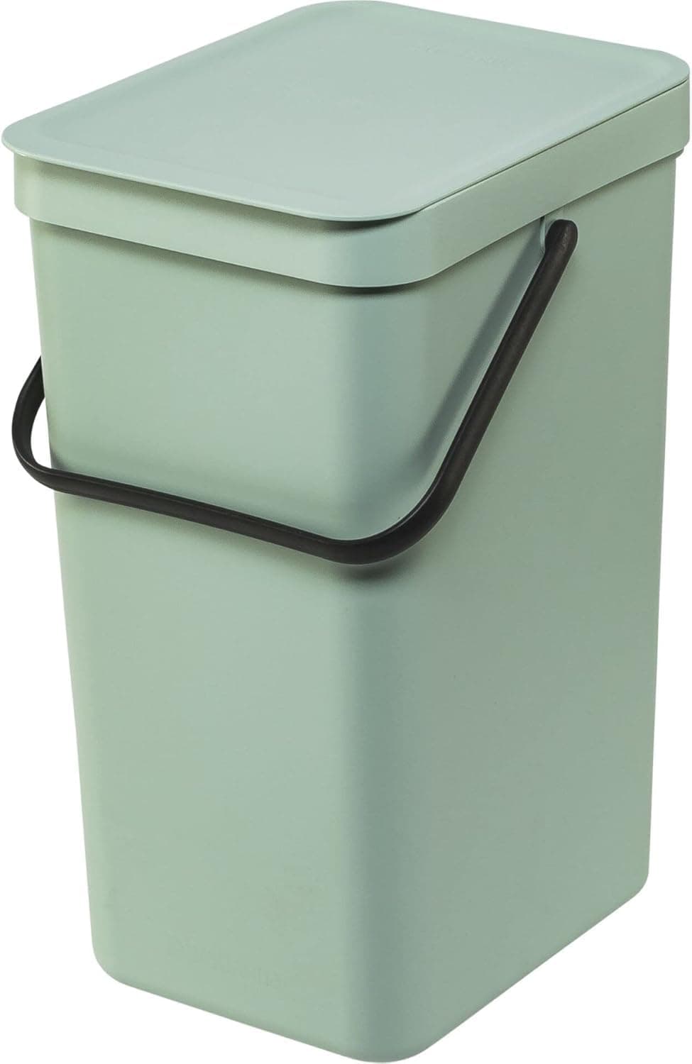 Brabantia Sort & Go Waste Bin 16L (Jade Green), Space-Efficient Plastic Recycle Container with Handle, Removable and Stay-Open Lid, Easy to Clean Kitchen Bin without Nooks and Rims