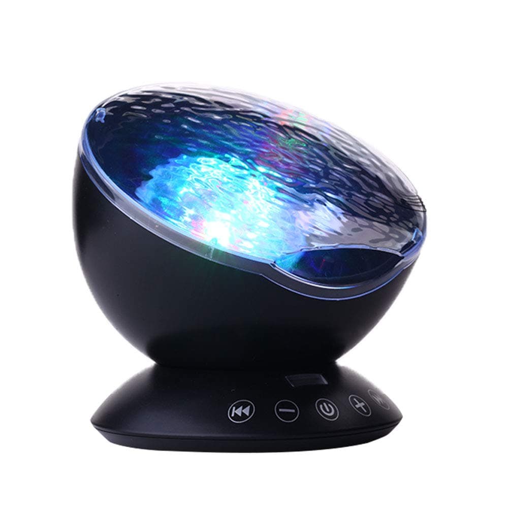 TOMNEW Remote Control Ocean Wave Projector Aurora Night Light Lamp 7 Colorful Light with Bulit-in Speaker Music Player for Baby Kids Adults Bedroom Living Room (Black)