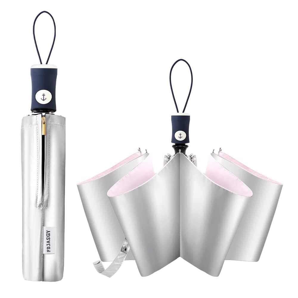 FDJASGY Silver Coating Layer Fabric Blocking UV 99.9% Sun Umbrella Compact Folding Travel Umbrella Automatic Windproof Umbrellas For Men and Women (Pink)