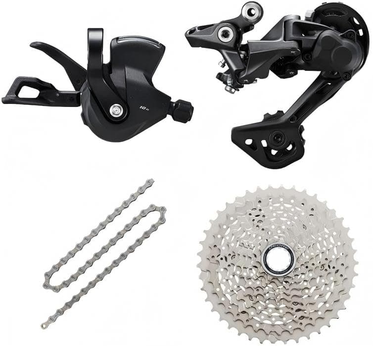 JGbike 10 Speed MTB 4pc groupset Compatible with M4100: Right Shift Lever,Long cage Rear Derailleur, 11-42T Cassette or Sunrace 11-46T Cassette, KMC X10 Chain