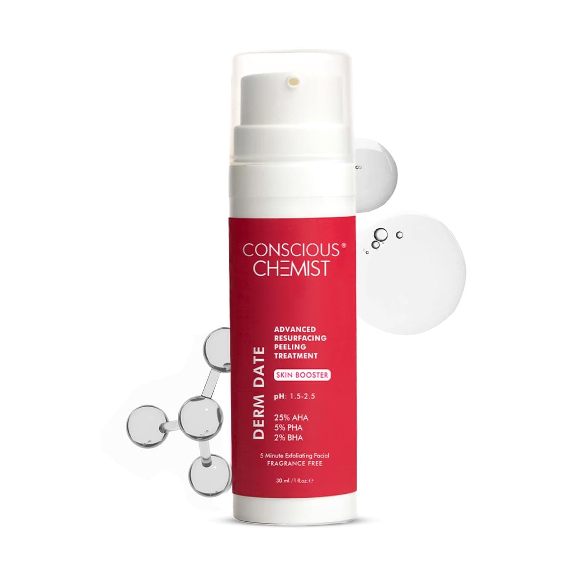 Conscious Chemist® 25% AHA, 2% BHA, 5% PHA Peeling Solution | 30ml | Advanced Resurfacing AHA BHA Peeling Solution, Anti Aging Serum, Exfoliating Serum for Pore Congestion & Fine Lines - Derm Date