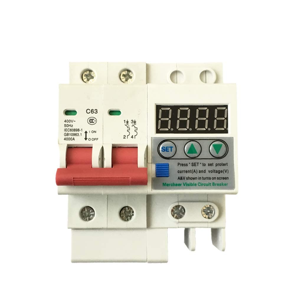 Mercheer Over Voltage Under Voltage Over Current Protection MC47-63 Smart Visible Circuit Breaker 63A
