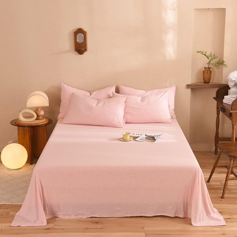Mengersi Jersey Knit Sheet Set,Bed Sheets,Jersey Sheet Set – Cotton Jersey Flat Sheet,Fitted Sheet,Pillowcases-Deep Pockets (Pink, Full)
