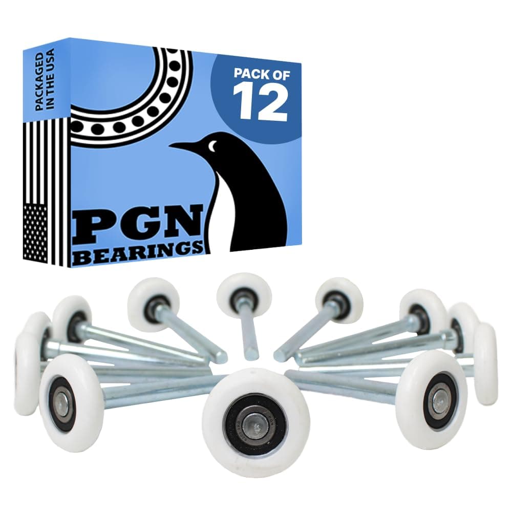 PGN 2" Nylon White Garage Door Rollers – Sealed 6200-2RS Bearing, Dual-Sealed, Quiet & Smooth Operation, Long-Life Replacement, 4" Stem, Pack of 12