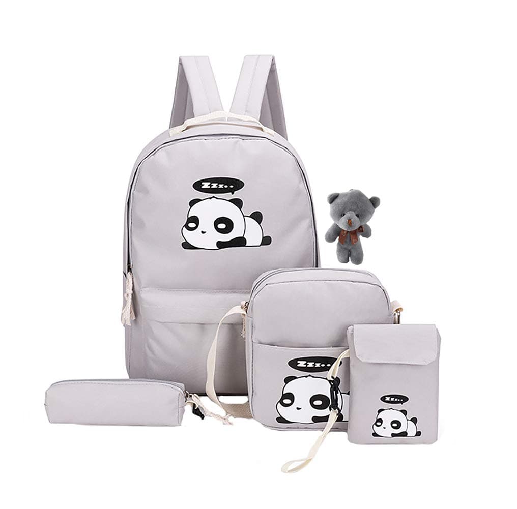 5Pcs Cute Panda Backpack Lightweight Casual Canvas Backpacks