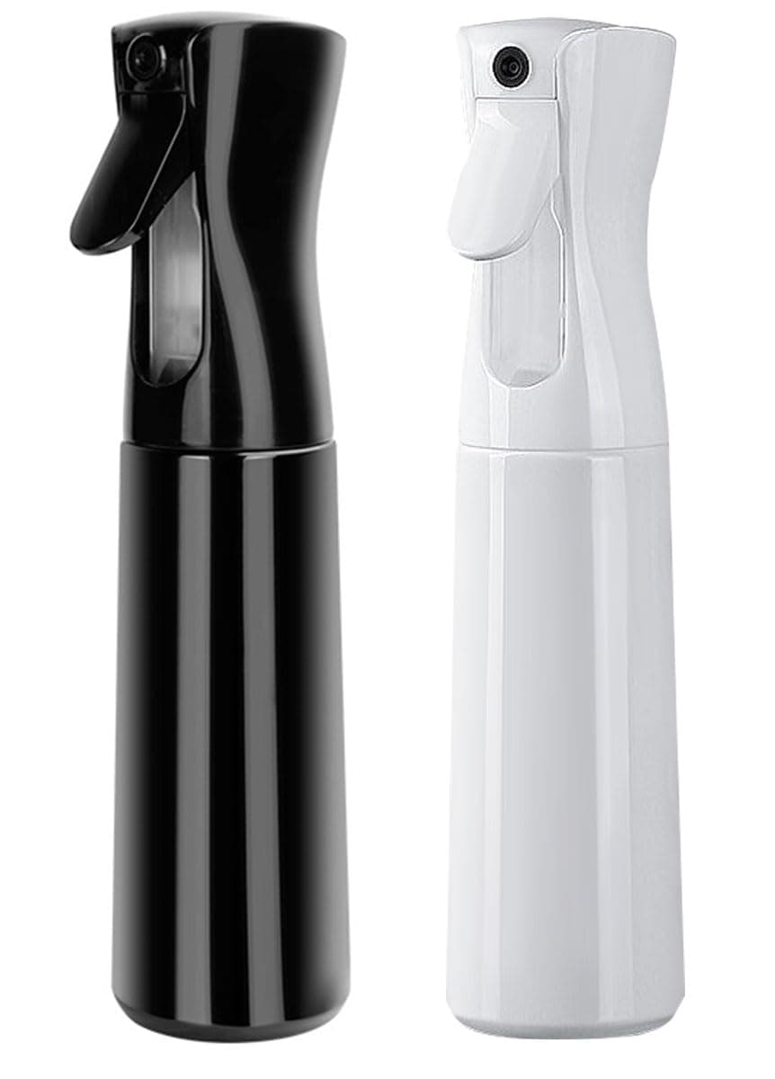 300ml Continuous Spray Bottle 2Pack Plastic Empty Hair Mist Sprayer Ultra Fine Water Mister for Hairstyling Cleaning Salons Plants Pet Care (White&Black)