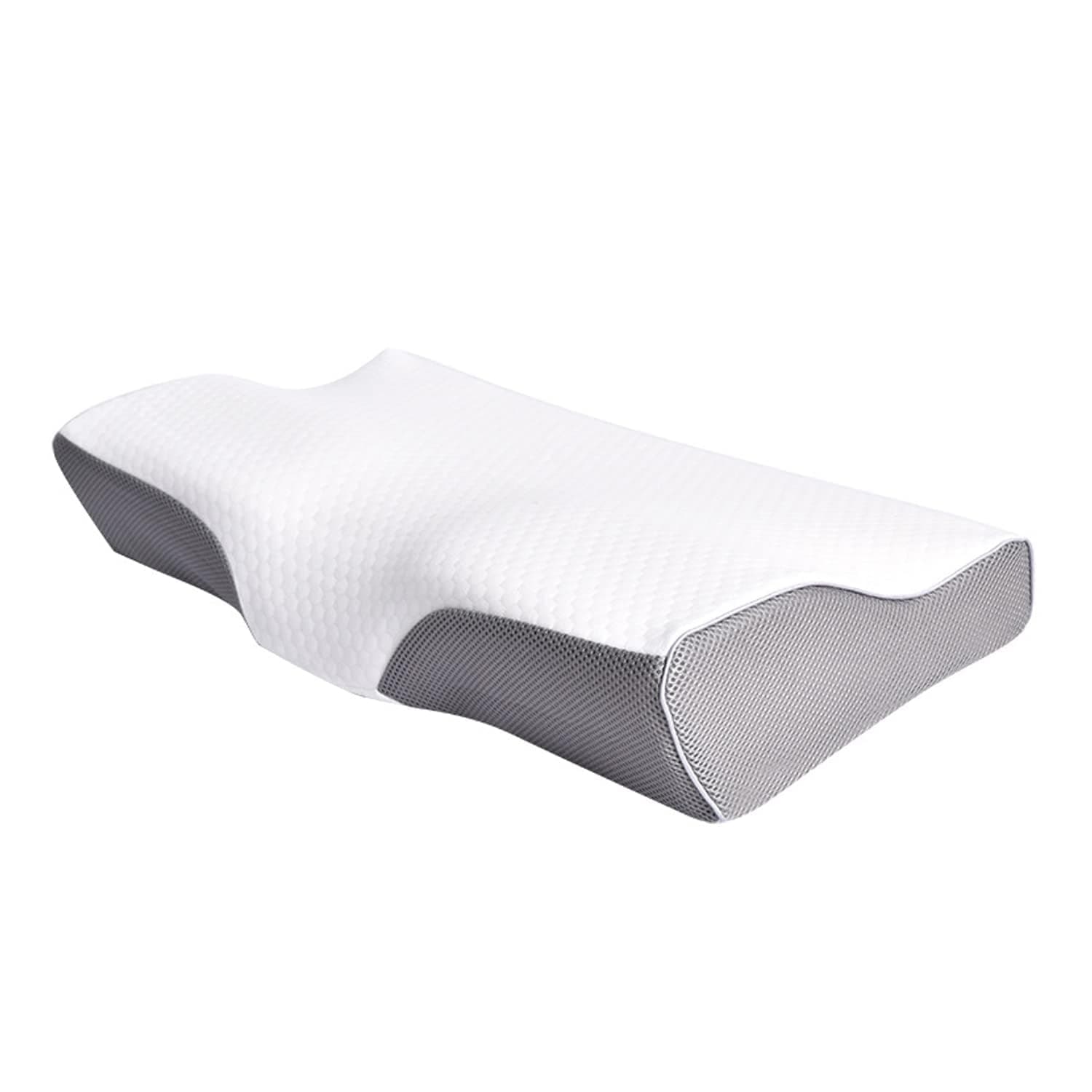 Tycom Memory Foam Pillow Ergonomic Cervical Support Pillow for Head Neck and Shoulder Pain Relief Sleeping Orthopedic Pillow for Side, Back, Stomach Sleepers (White & Gray)