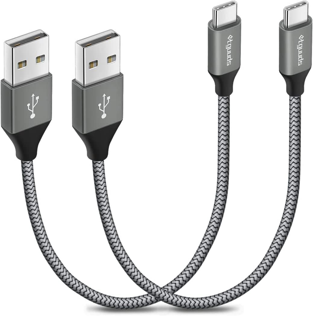 etguuds USB to USB C Cable 1ft, 2-Pack Short USB A to Type C Charger Cord Fast Charging for Samsung Galaxy A17 A16 A15 A26 A36 A56, S25 S24 S23 S22 S21 S20 S10 Note 20, for iPhone 17 16 15, Moto
