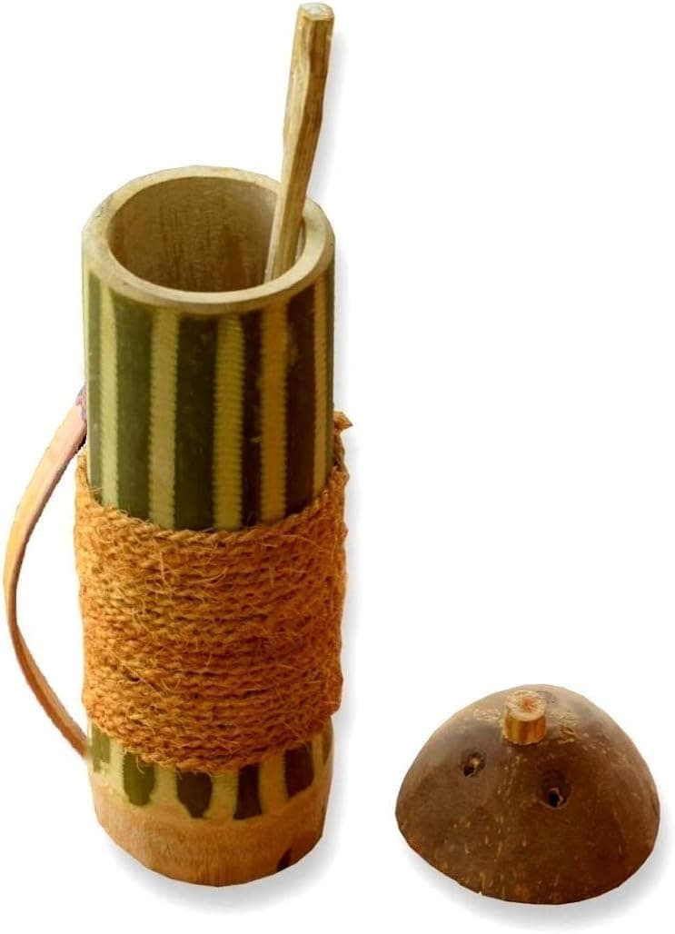 KRISHANA EXPORT STORE Bamboo Biriyani Maker with Handle - Traditional Puttu Kutti Bamboo Steamer - Natural Hand Made from Bamboo & Coconut Shells - Brown, 3.94 x 1.57 x 3.94 inches