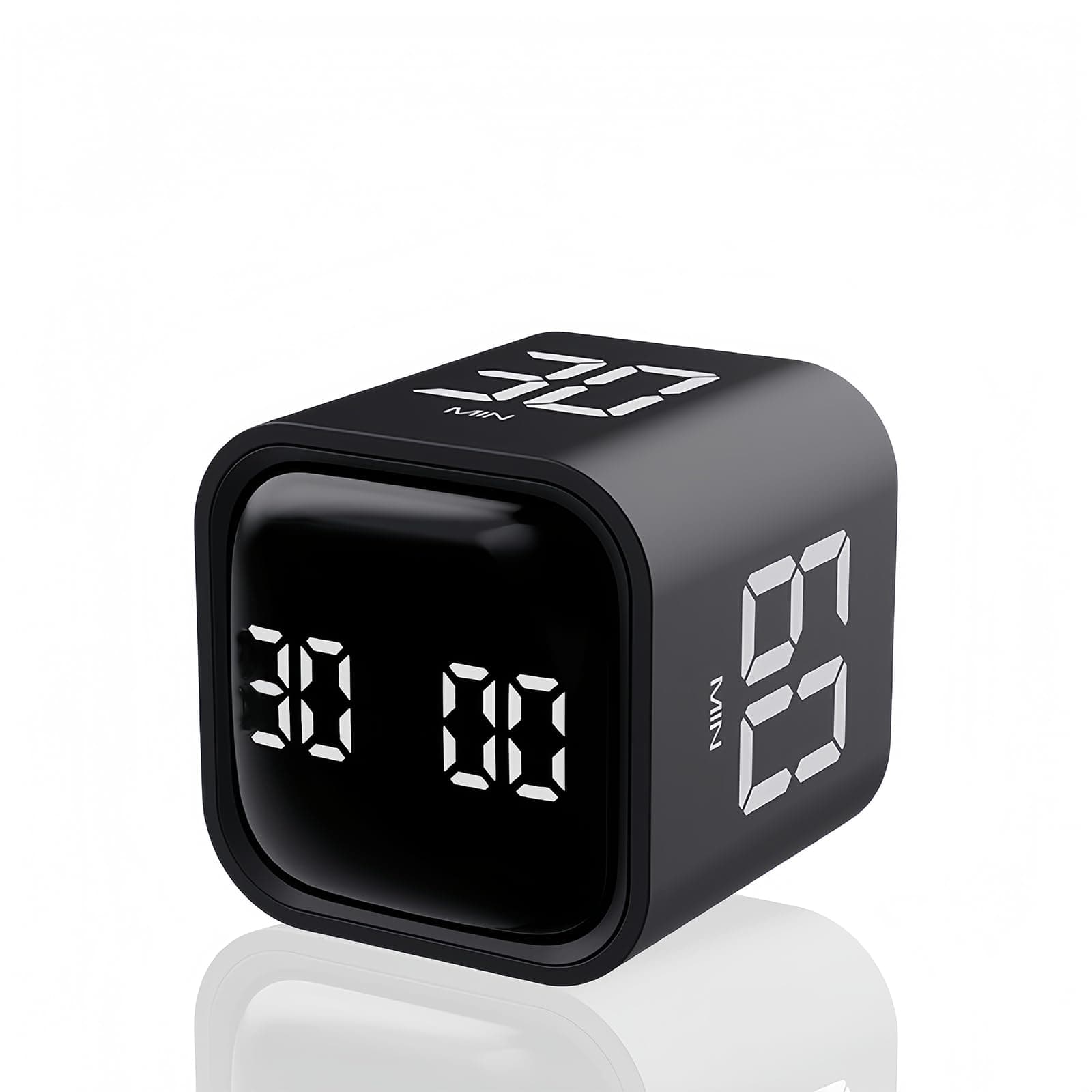 Digital Cube Pomodoro Timer Desk Rechargeable Productivity Timer 5/10/30/60min & Custom Countdown, Vibration & Adjustable Sound Alarm,for Task Work Kitchen ADHD Kids Studying (Black)