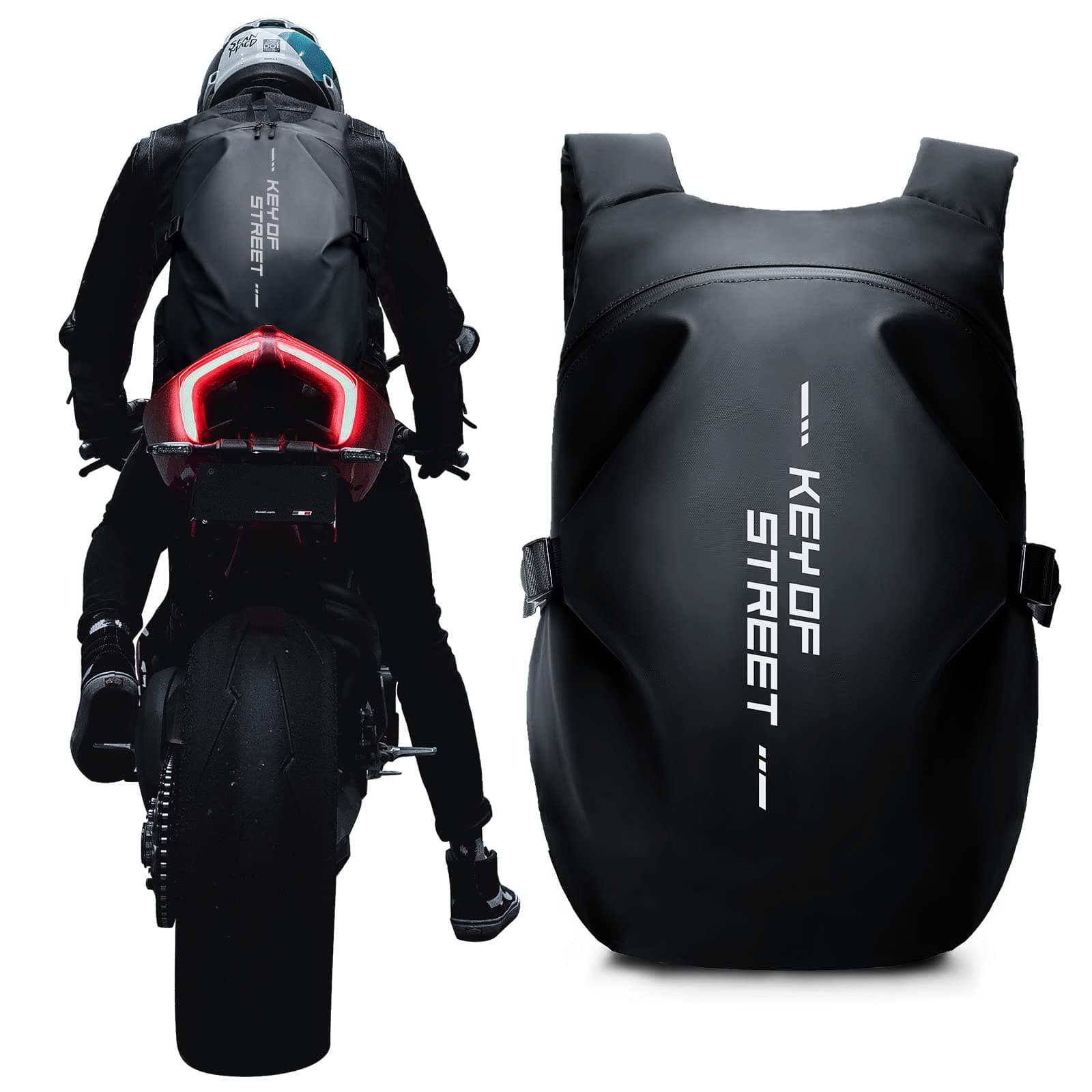 WEPLAN 20 Litres Motorcycle Backpack, Waterproof Helmet Backpack for Men - Black Large - Biker Style