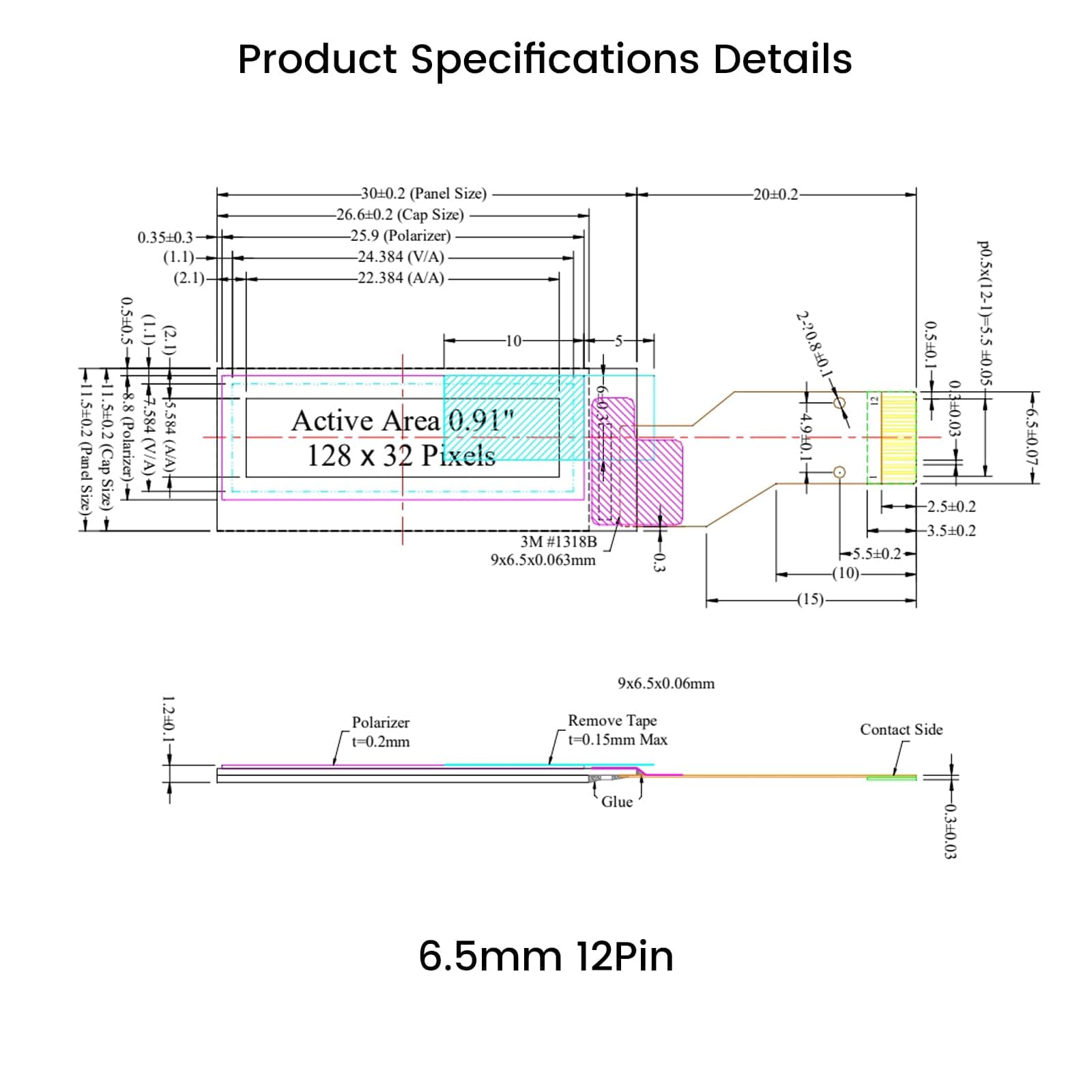 6PCS OLED LCD Display Module, 0.91" 4 Wire SPI Serial OLED Screen Driver,128x32 3.3V ~ 4.2V for Ledger Nano S