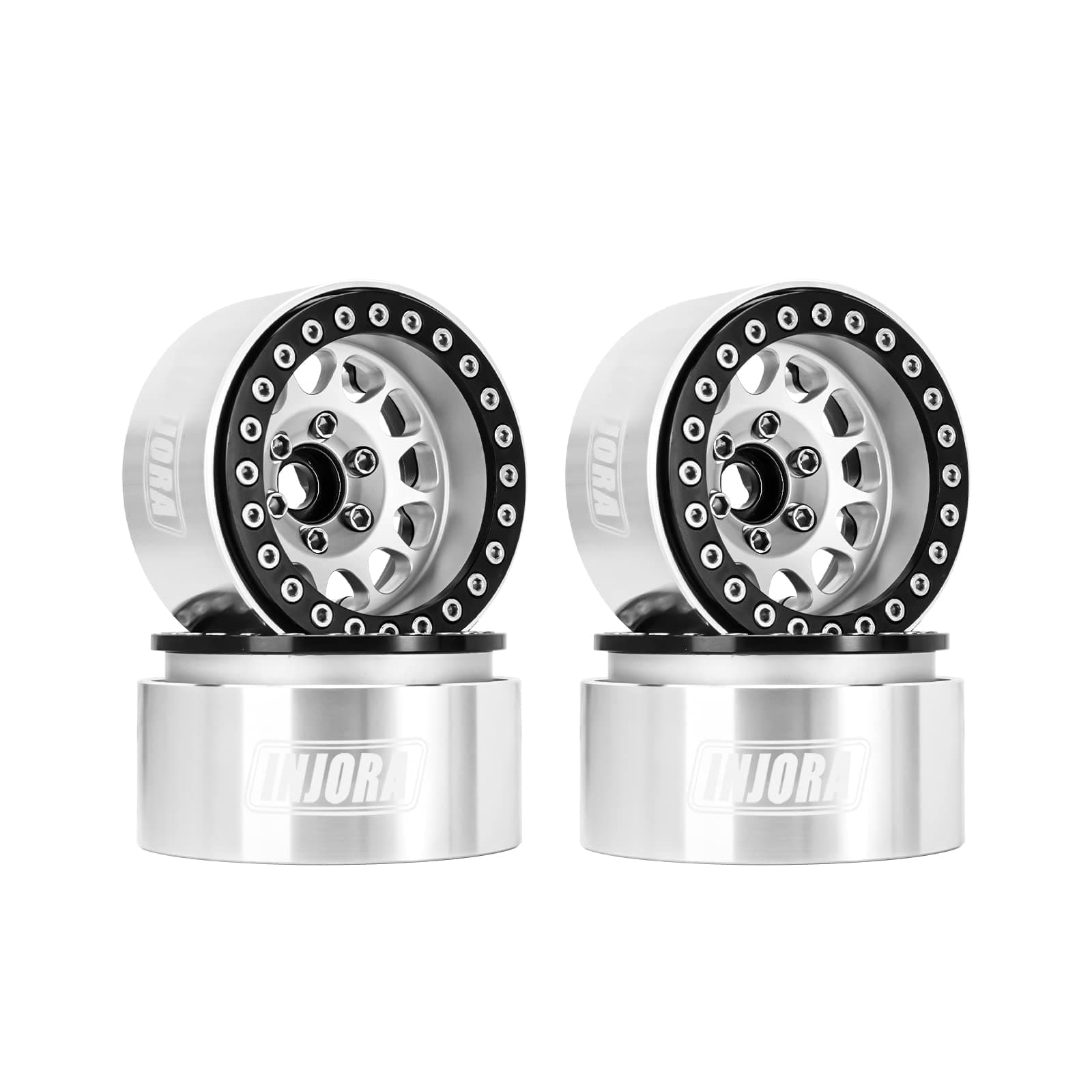 INJORA 1.9 Beadlock Wheel Deep Dish Negative Offset 10.4mm Wheel Rim for 1/10 RC Crawler Auto Axial SCX10 90046 AXI03007 TRX4 VS4-10 Gen8 MST CFX(Black&Sliver)