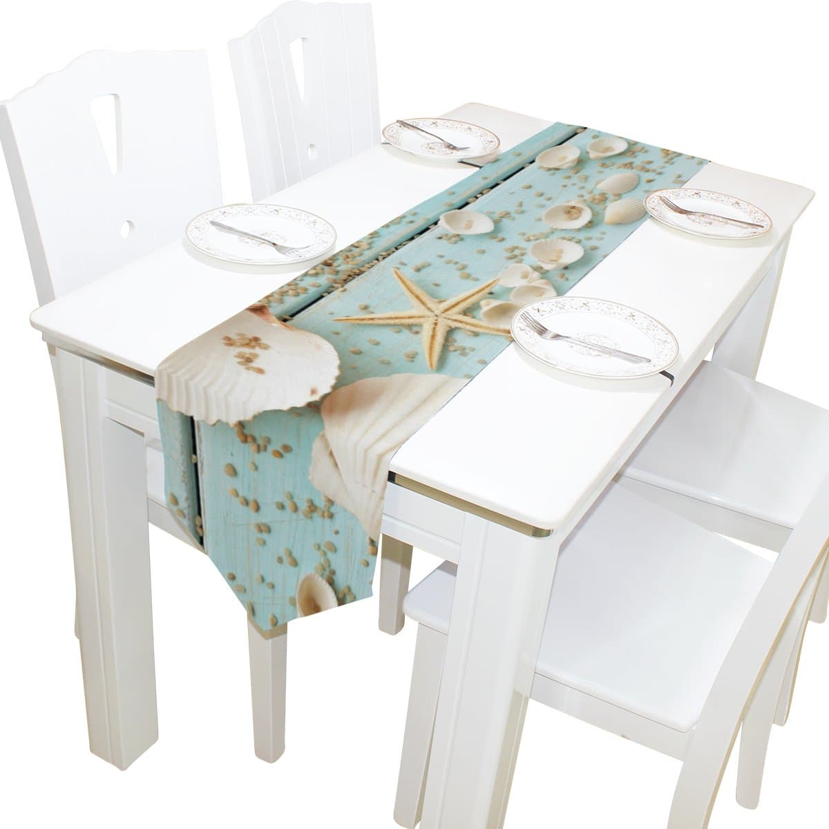 Abbylife Beach Starfish Seashell 13" X 70" Rectangle Table Runner Polyester Tablecloth Placemat for Office Kitchen Dining Wedding Party Home Decor
