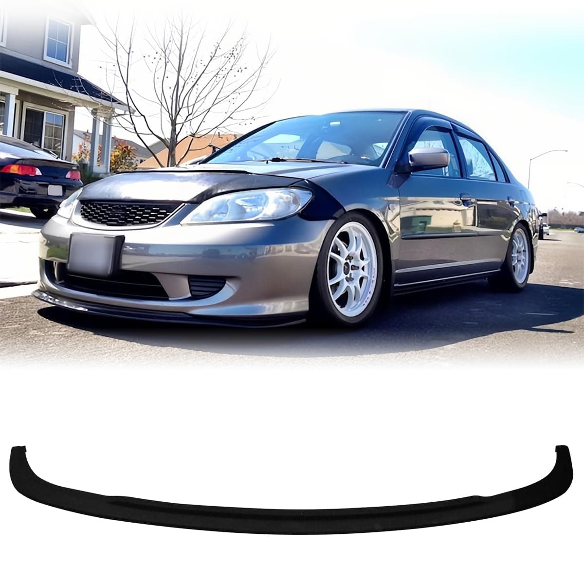 MagicDrift Front Bumper Lip Chin Spoiler, Compatible with 2004-2005 Honda Civic Coupe Sedan, A-Spec Style PU Front Lower Splitter Protector, Black, 1PC