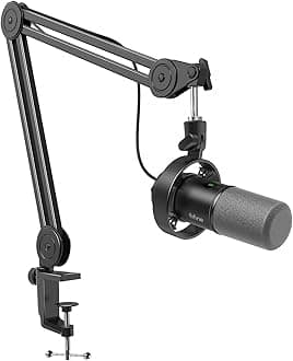 Dynamic Podcast Microphone Set with Boom Arm Stand, Studio XLR/USB Microphone for Recording Vocal Streaming, Metal Mic with Mute Tap, Headphone Jack, Heavy Duty Boom Arm-K688T