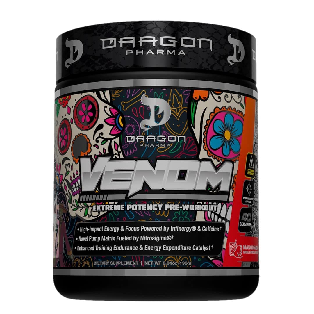 DRAGON PHARMA Venom Extreme Potency Pre-Workout, Laser Sharp Focus + Energy, Intense Performance, Proven Ingredients for Enhanced Vasodilation & Endurance (40 Servings, Mangonada)