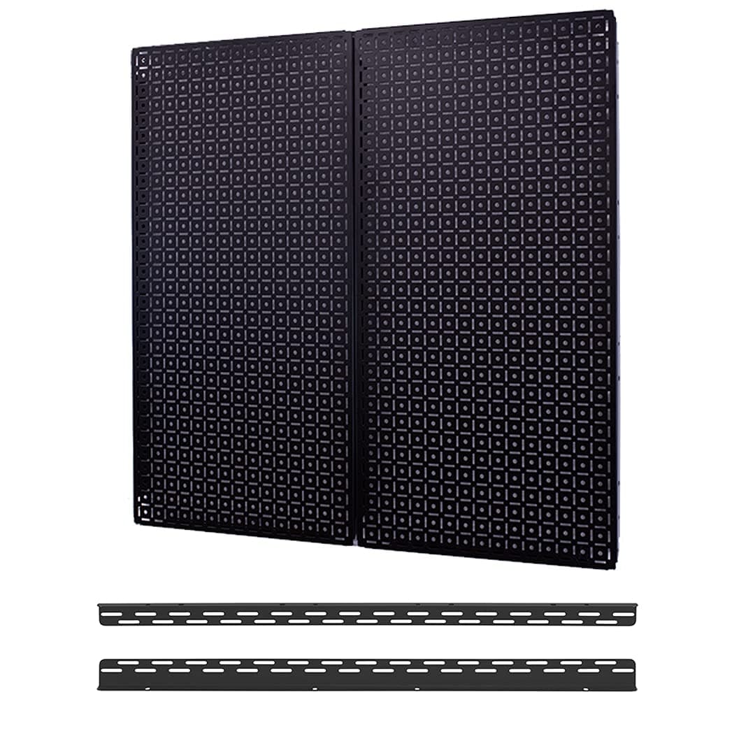 Pegboard 2- Panel Side-By-Side Set 32-Inch Tall x 32-Inch Wide Metal Pegboard For Garage & Home Storage Black