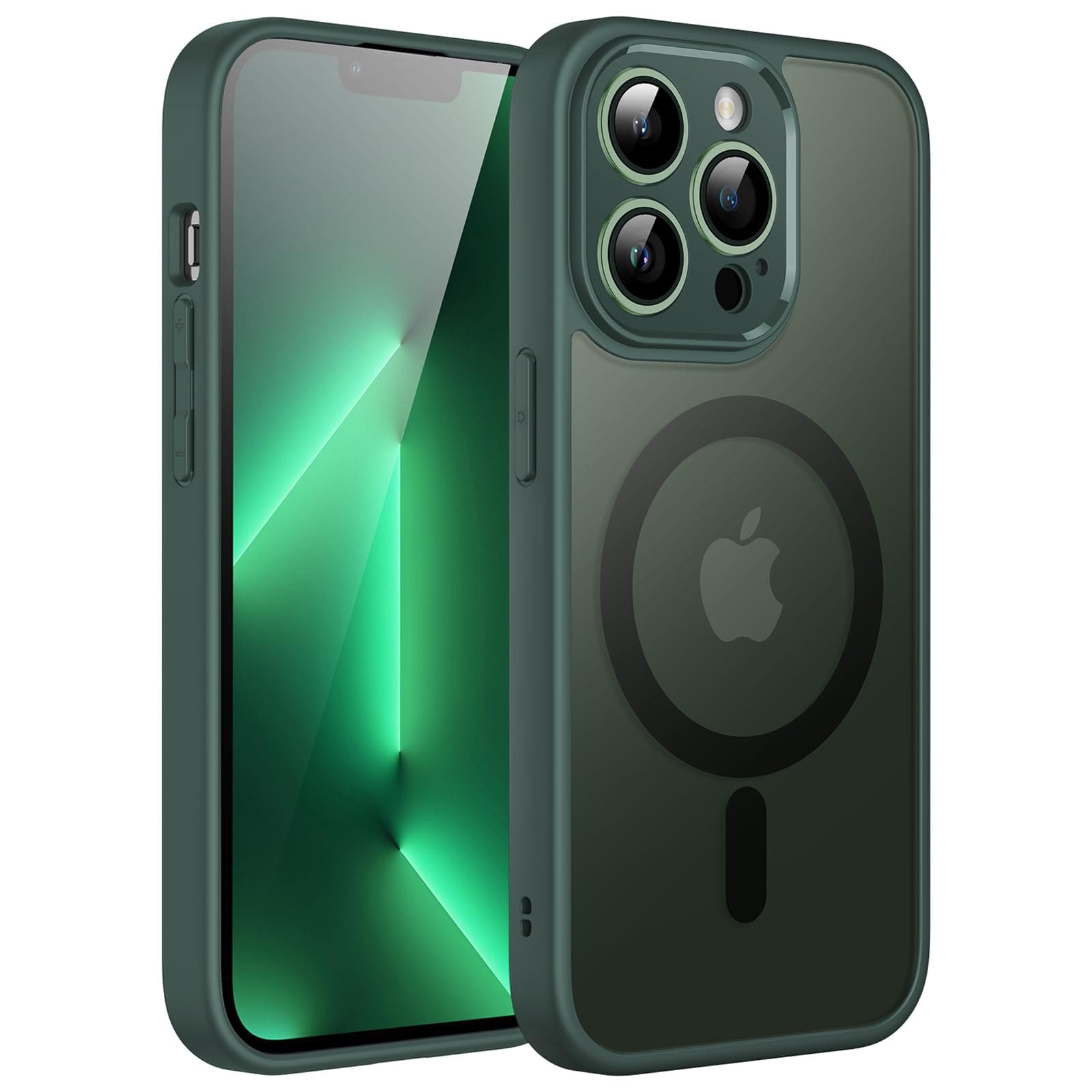 JETech Magnetic Case for iPhone 13 Pro Max 6.7-Inch, Compatible with MagSafe, Translucent Matte Back Camera Lens Full Protection Slim Shockproof Phone Cover (Midnight Green)