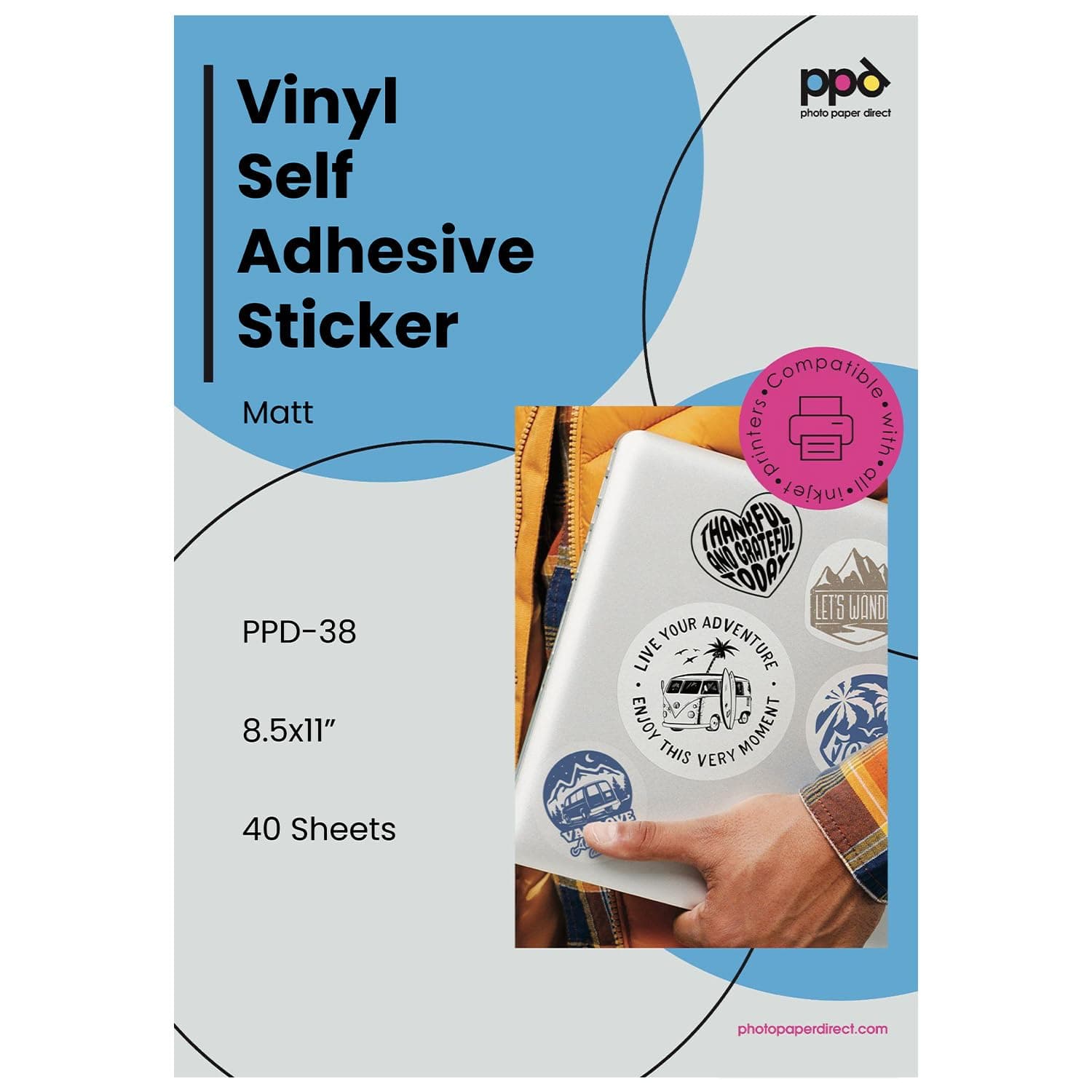 PPD 40 Sheets A4 Inkjet Printable White Matt Self Adhesive Vinyl Sticker Paper Waterproof PPD-38-40