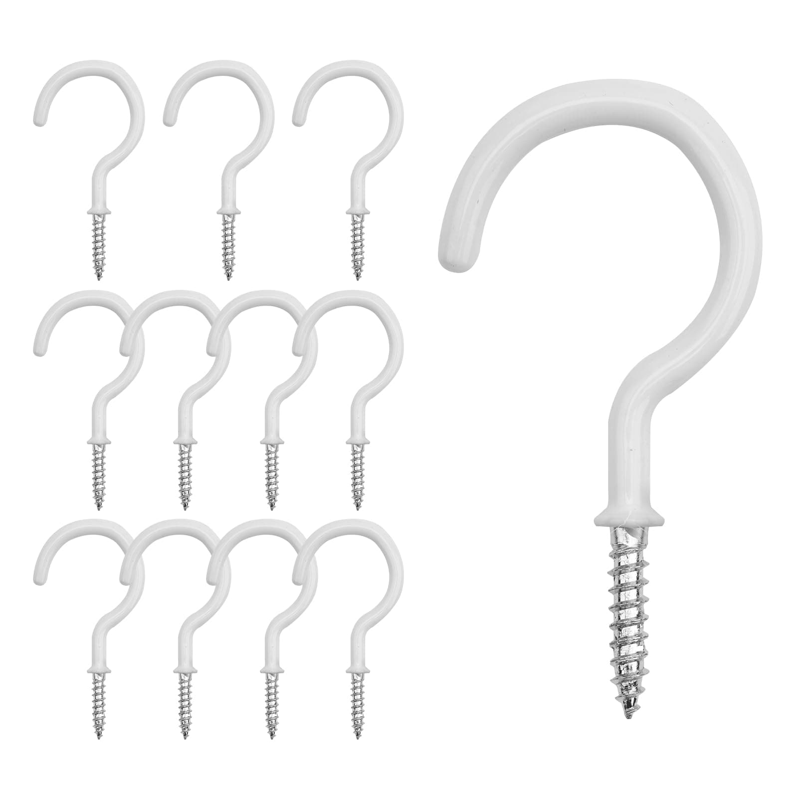 KINGLAKE 12 Pcs 2 Inch White Mug Cup Hooks: Plastic, PVC Coated, Screw-in Hooks for Wood, Cabinet, Wall, Kitchen Utensils, Hanging Plant