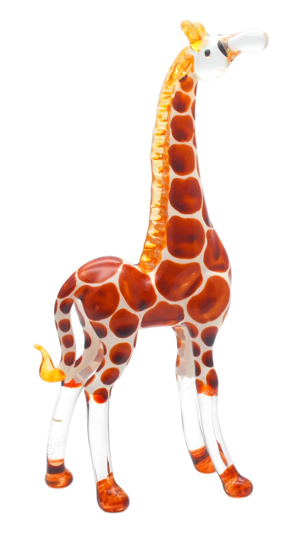 ChangThai Design Tiny 4½" High Brown Giraffe Standing Figurine - Miniature Hand Blown Painted Glass Giraffes Savanna Wildlife Long Neck Tallest Animal Crystal Decorative Collectible Figure Décor Gifts