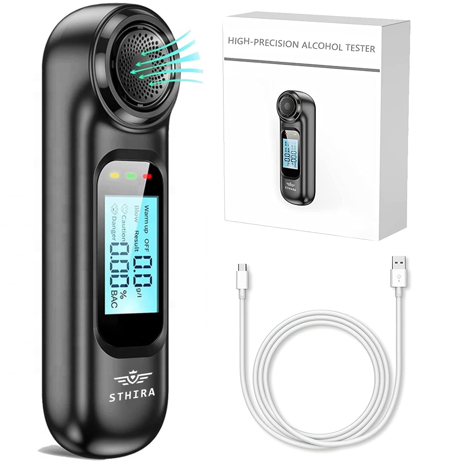 Alcohol Testing Machine USB Rechargeable Portable Alcohol Tester Breath Analyzer for Personal & Professional Use LCD Digital Display 0.00-0.19% BAC High Precision Breathalyser