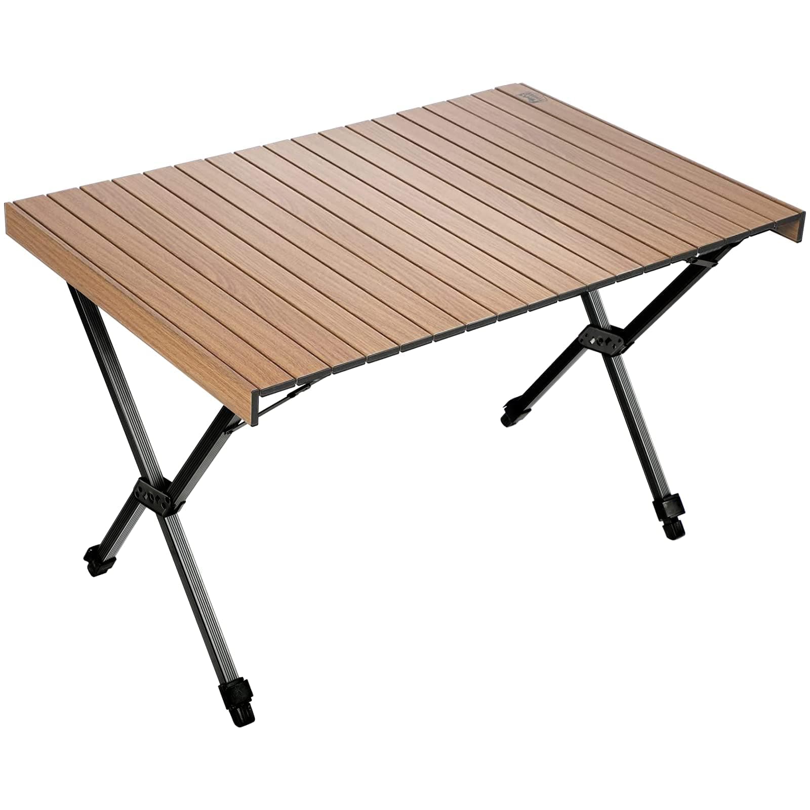TIMBER RIDGE Folding Camping Table Fold up Aluminum Foldable Portable, 108x71cm Roll up Picnic Table Support 100kg 4ft Height Adjustable 4-6 Person For Garden Outdoor BBQ Backyard (Brown)