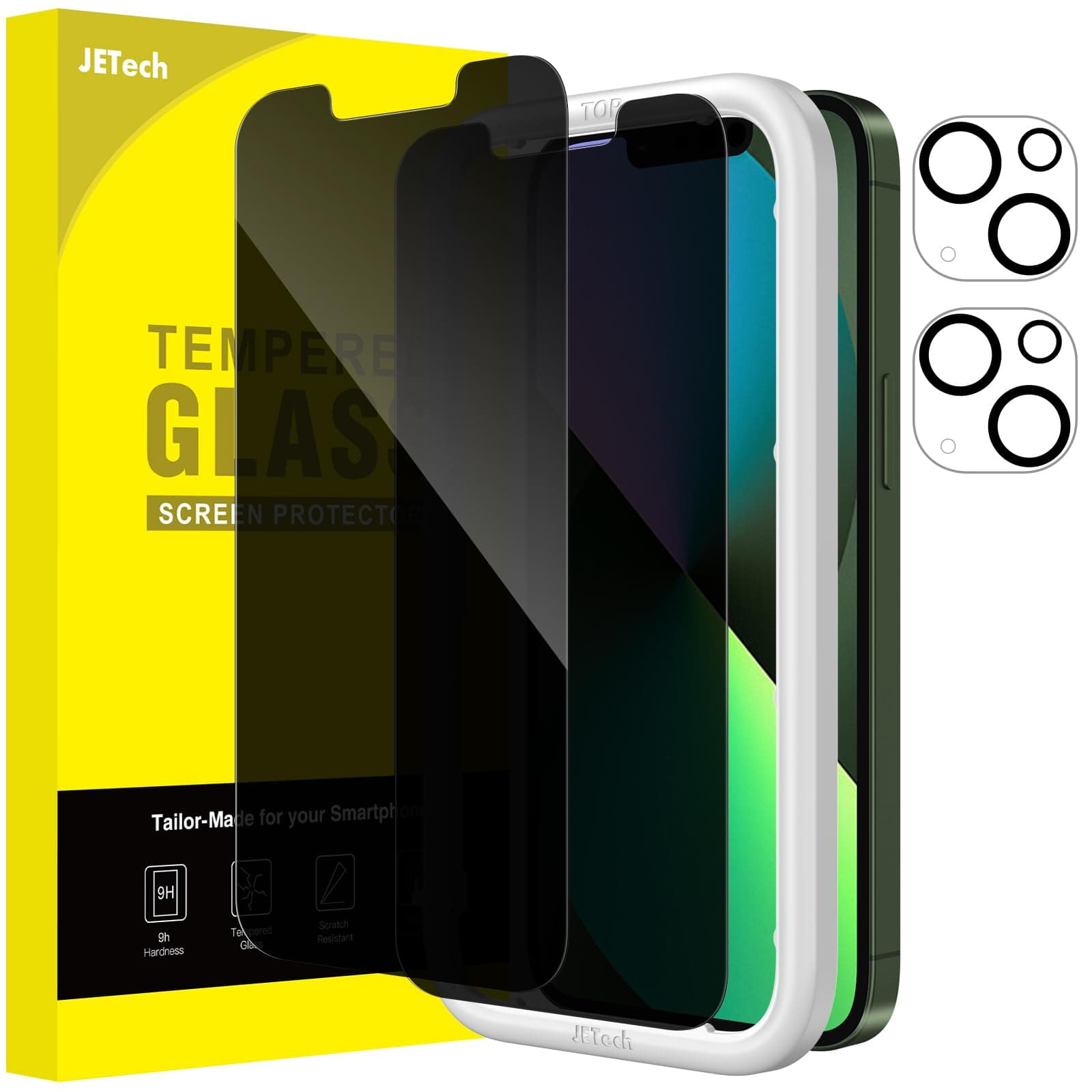 JETech Privacy Screen Protector for iPhone 13 mini 5.4-Inch with Camera Lens Protector, Anti-Spy Tempered Glass Film, Easy Installation Tool, 2-Pack Each