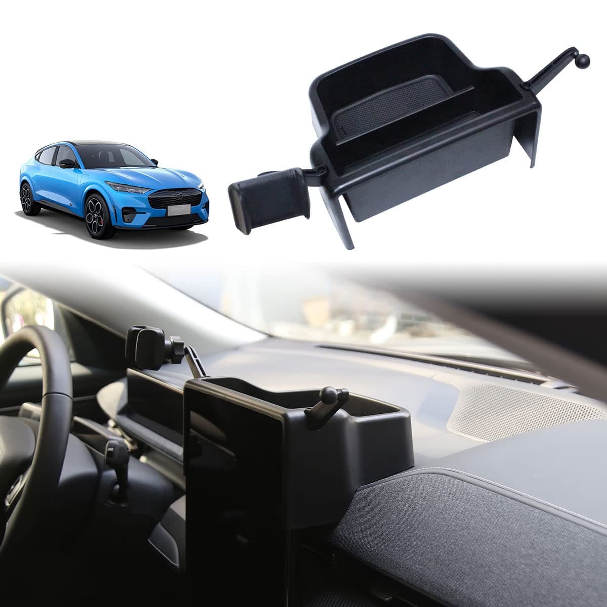 AOSK for Mustang Mach E Center Console Dash Storage Box Tray 360 Degree Rotatable Phone Holder Dashboard Organizer Compatible with Mustang Mach e Interior Accessories 2021 2022
