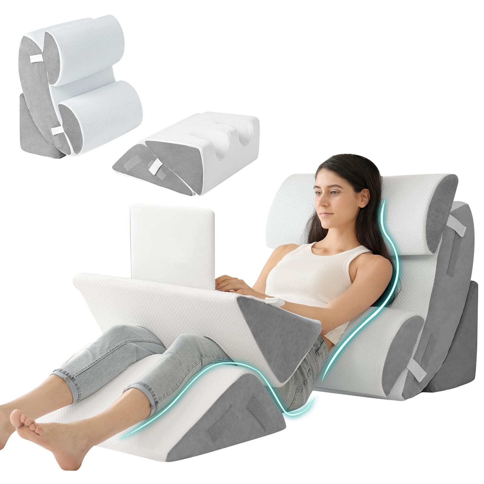 Hansleep Bed Wedge Pillow Set for After Surgery 6PCS, Post Surgery Pillow for Sleep Apnea and Acid Reflux Relief, Adjustable Reading Pillows Back Support with Memory Foam, White, 23"