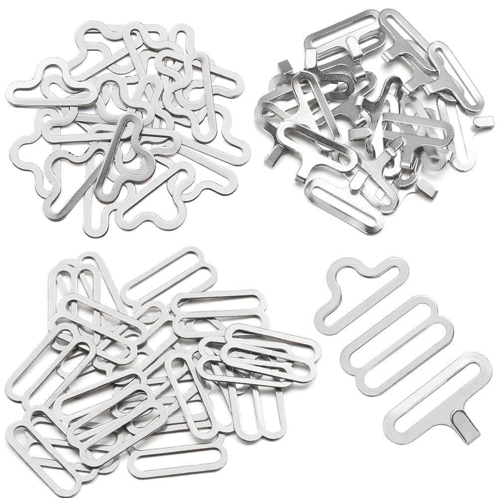 SKYPRO 50 Sets Adjustable Bow Tie Hardware Clip Set, Metal Cravat Clip Hook Fastener for Necktie Strap (Silver)