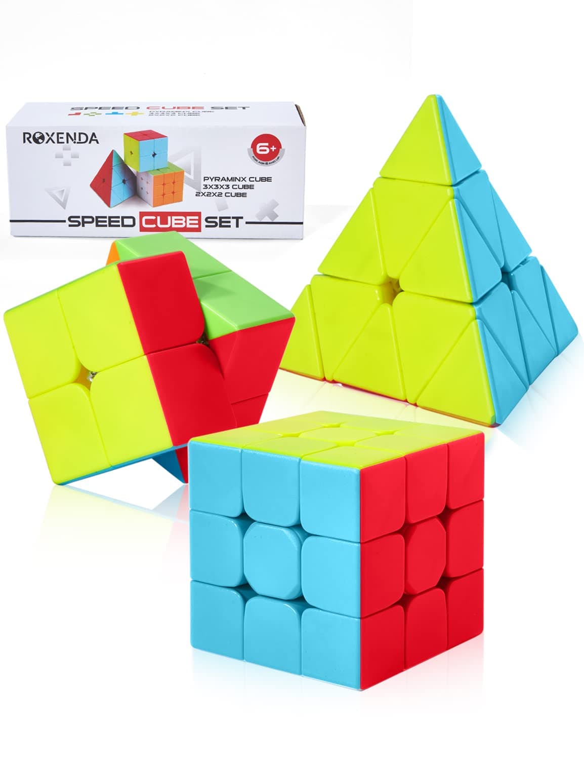 Speed Cube Set, Stickerless Magic Cube Set of 2x2x2 3x3x3 Pyramid Frosted Puzzle Cube