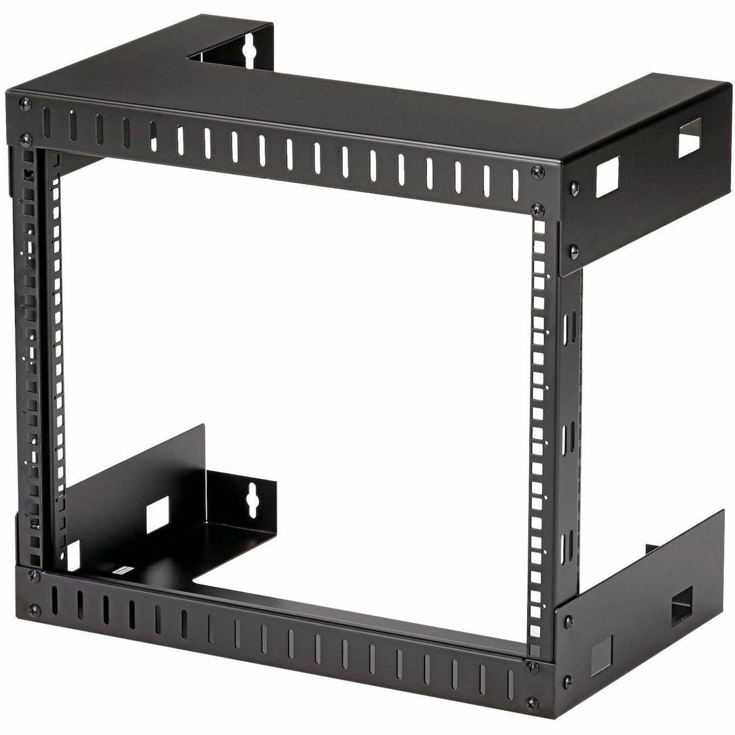 StarTech.com 8U 19" Wall Mount Network Rack - 12" Deep 2 Post Open Frame Server Room Rack for Data/AV/IT/Computer Equipment/Patch Panel with Cage Nuts & Screws 135lb Capacity, Black (RK812WALLO)
