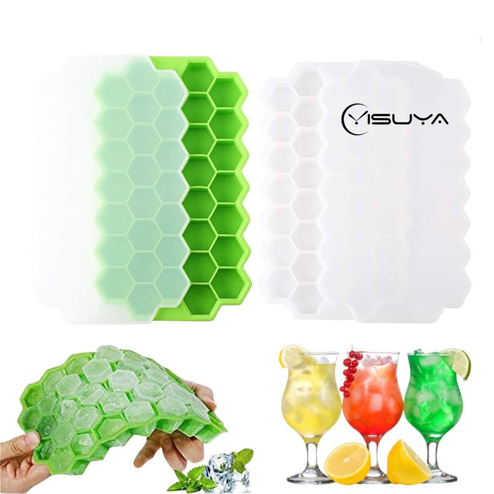 2 Pack Honeycomb Silicone Ice Cube Tray 37 Grid Ice Cube Mold for Family, Party, Bars, Chilling Bourbon Whiskey, Cocktail, and Beverages