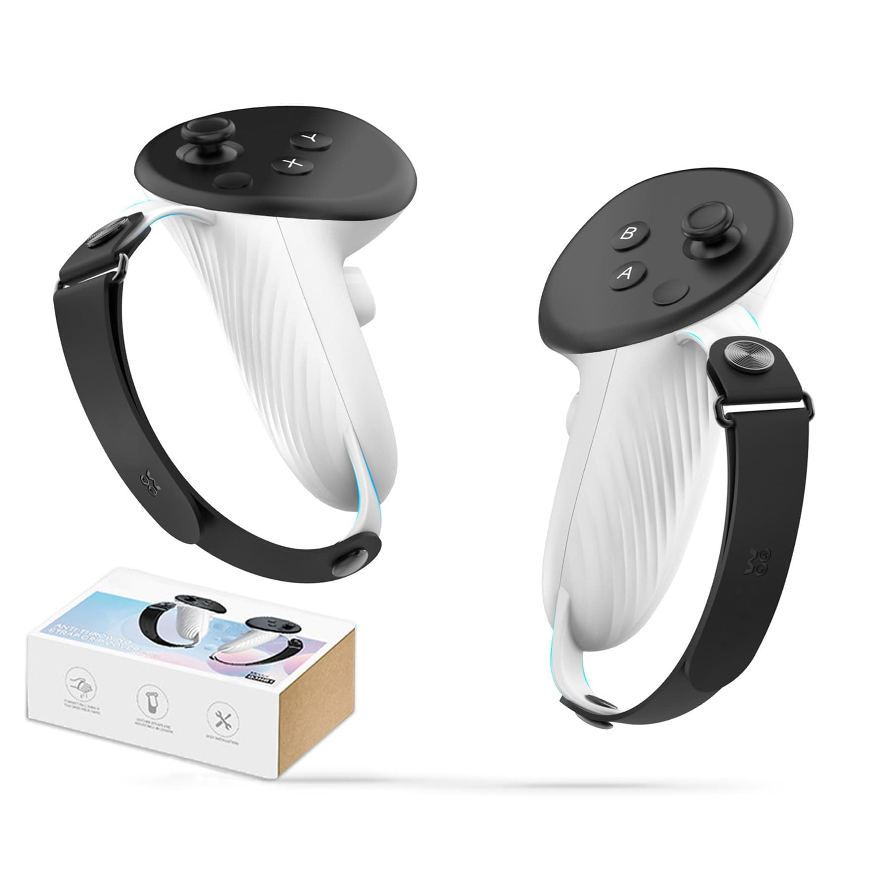 UPOK Controller Grips Compatible With Oculus Quest 3 - Vent Handle Cover Replacement Integrated Adjustable Elastic Palm Straps For Big/Samll Hands, Free Hand Holding Anti Drop, Must For VR Sports