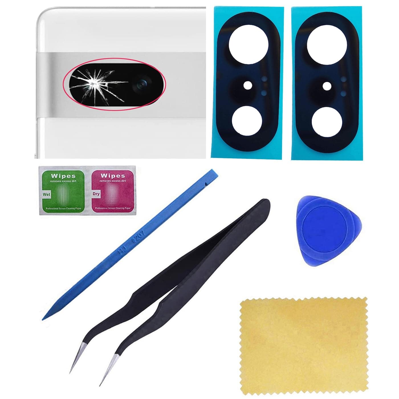 ubrokeifixit for Google Pixel 7 6.3" Rear Back Camera Glass Lens Cover Replacement for Google Pixel 7 6.3" 2022 GVU6C GQML3,with Pre-Cut Tape (2 pcs/Pixel 7 6.3"/Black)