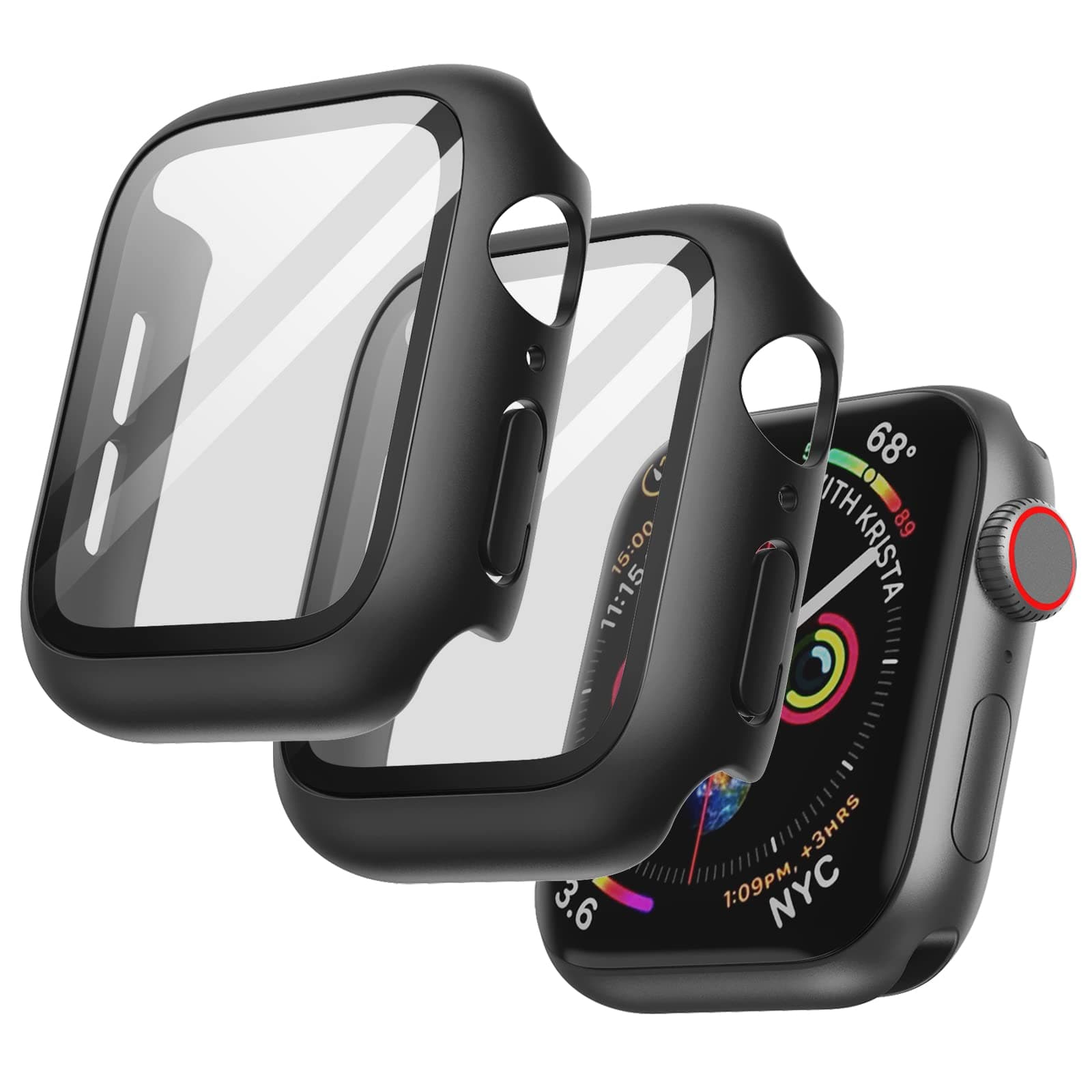 JETech Case with Screen Protector for Apple Watch SE 3/2/1 (2025/2022/2020) / Series 6 5 4 40mm, Overall Protective Cover, Built-in Tempered Glass Film High Sensitivity, 2 Pack (Black)