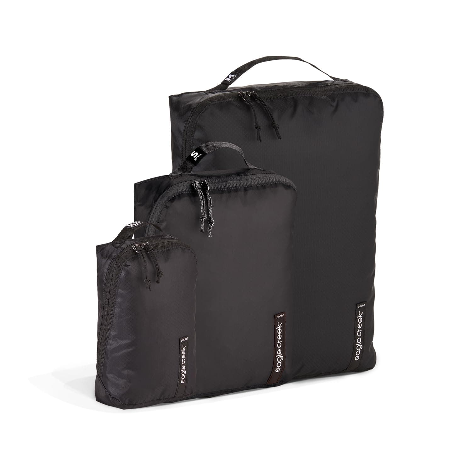 Eagle Creek Pack-It Isolate Packing Cubes for Travel Set XS/S/M - 3 Durable, Water-Resistant Luggage Organizer Bags with Angled Zip Openings, Black