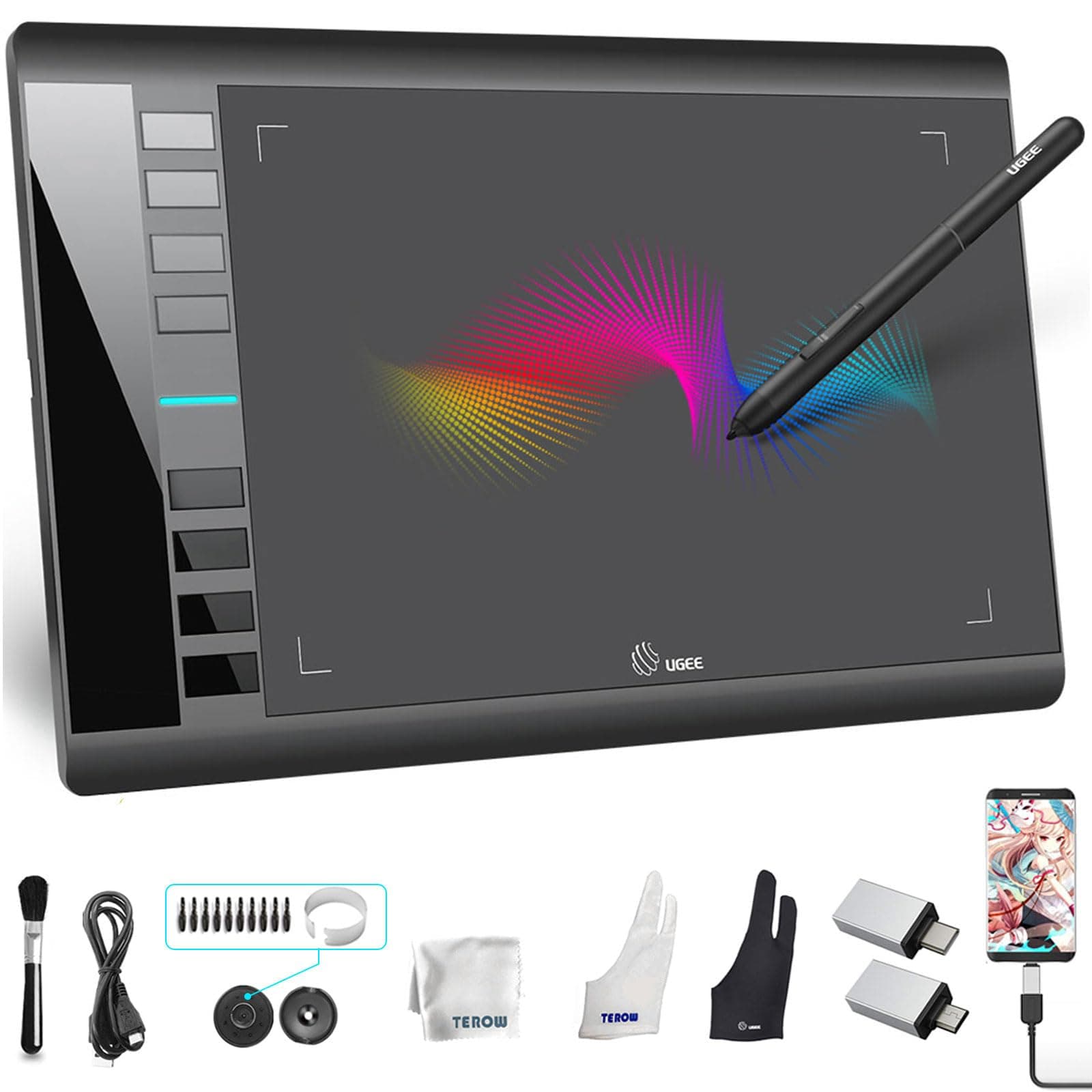 Drawing Tablet Graphics, M708 V2 Upgrade PC&Computer&Android Device,10x6 Inch Ultra Thin Large Graphic for PC, Pad with 8 Hot Keys Upgrade 16384 Level Battery-Free Stylus for Unleash Creativity