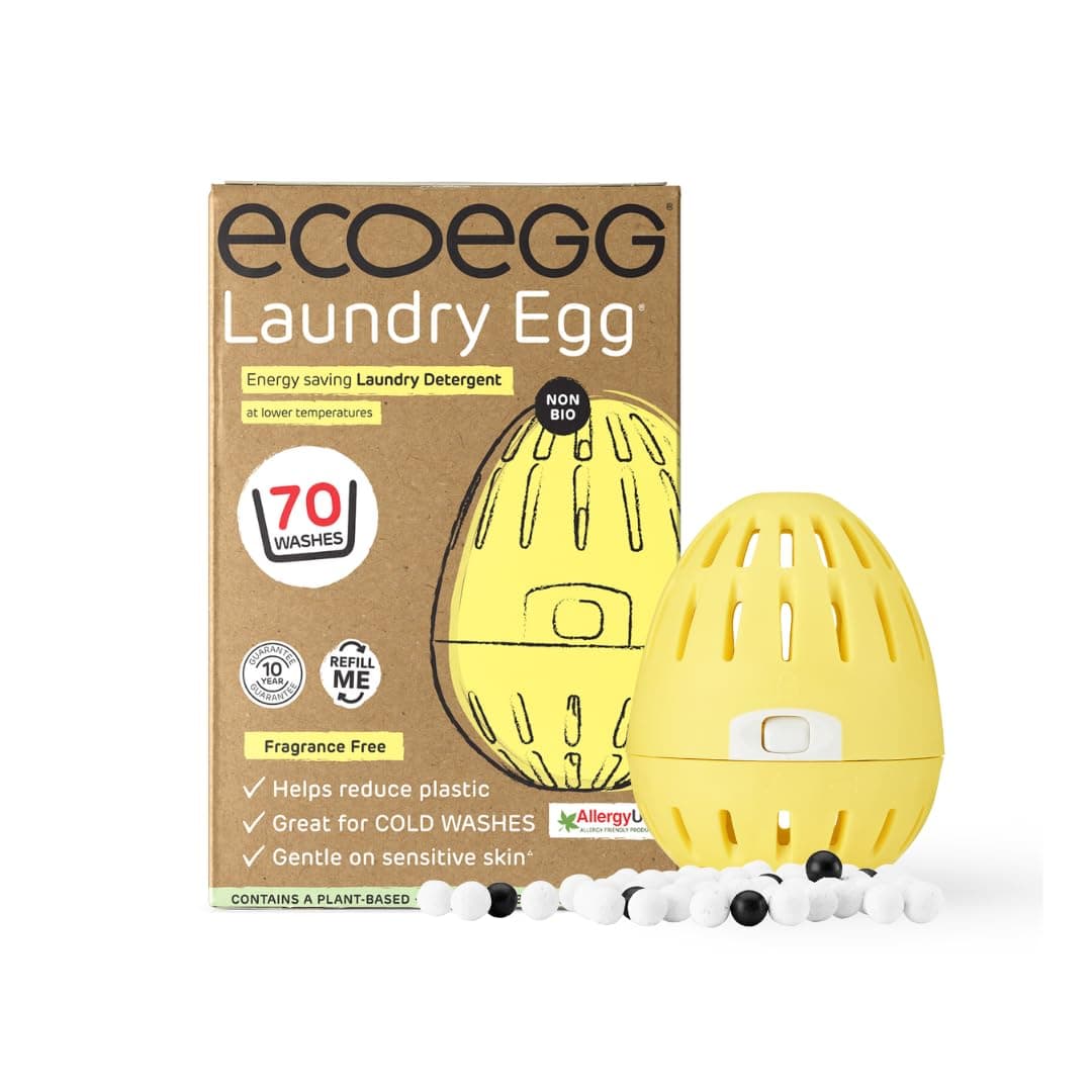 ecoegg Laundry Egg with 70 washes included | Laundry Detergent | Non bio and no enzymes, no phosphates, no palm oil, no chlorine bleach or petrochemicals | Sensitive Skin |Fragrance Free 70 Wash