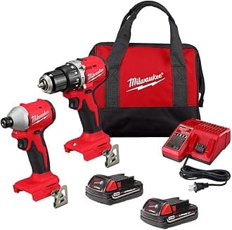 Milwaukee 3610-22CT M18 18V Li-ion Brushless Cordless Compact Hammer Drill/Impact Combo Kit (2-Tool) (New Gen), Red
