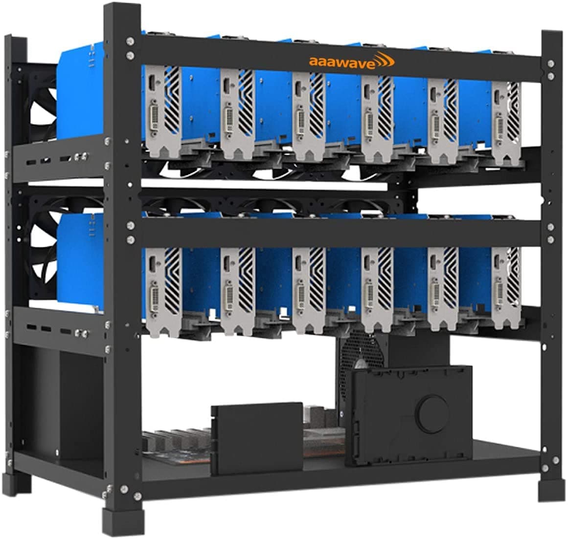 AAAwave - 12 GPU Stackable Aluminum Mining Frame Rig Case with Fan Mounts Ethereum Zcash Coin Mining Chassis