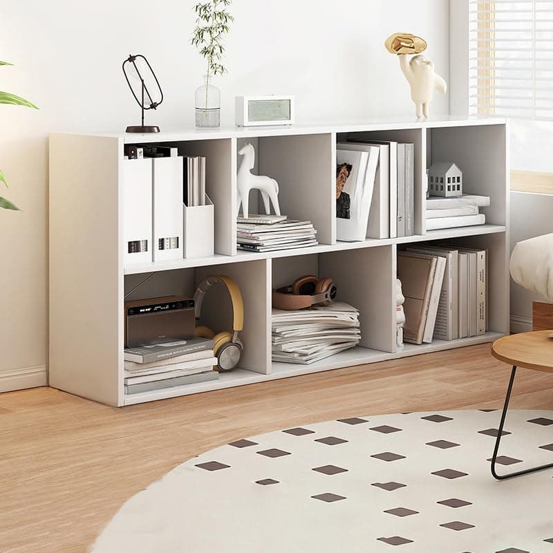 LITFAD Wood Modern Cube Bookcase with Closed Back and Multiple Shelves Floor Storage Cabinet for Home Office Study Room Library - White 47.2" L x 9.4" W x 23.6" H