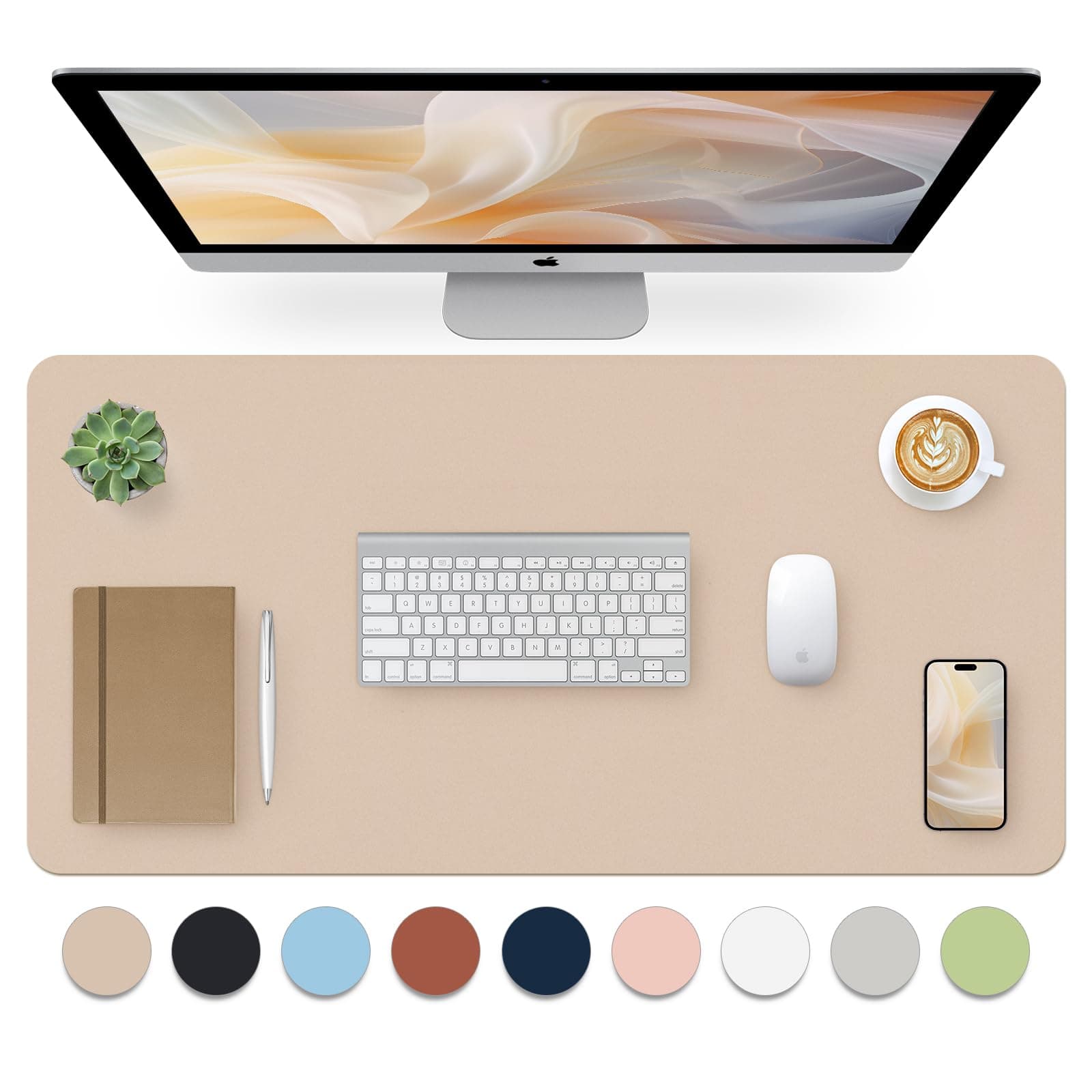 Bloss Leather Desk Pad, Mouse Pad, Non-Slip Desk Protector Mat, 31.5x15.7 Inches, Beige
